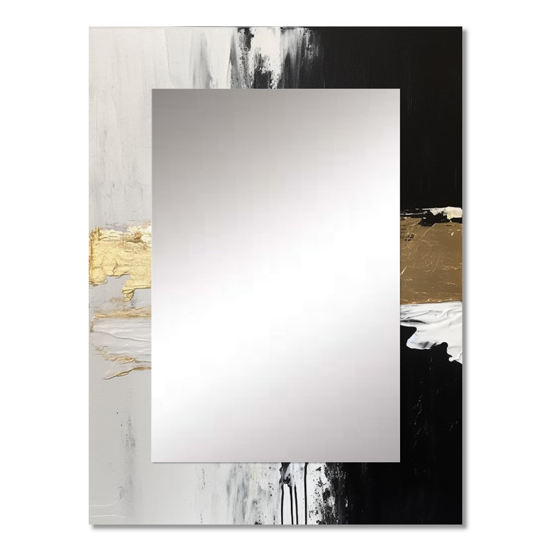 Horizontal Dimensions Abstract Gold Black - Abstract Painting Wall Mirror, Gold Decorative Mirror, Printed Metal Art