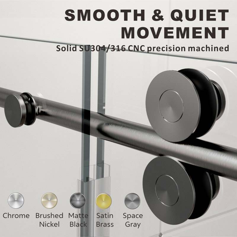 Uks04 56 In. To 60 In. X 76 In. H Frameless Sliding Shower Door In Space Gray With 3/8 In. (10mm) Clear Glass , Space Gray