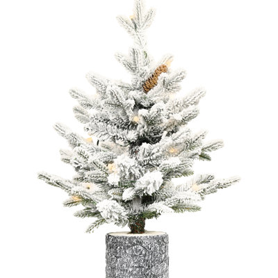 6.5ft Flocked Christmas Tree With 350 Warm White Led Lights, 1386 Pe+ Branches, 31 Pine And Pot Base For Home Interior Decoration Decorative Tabletop Entryway Ornament