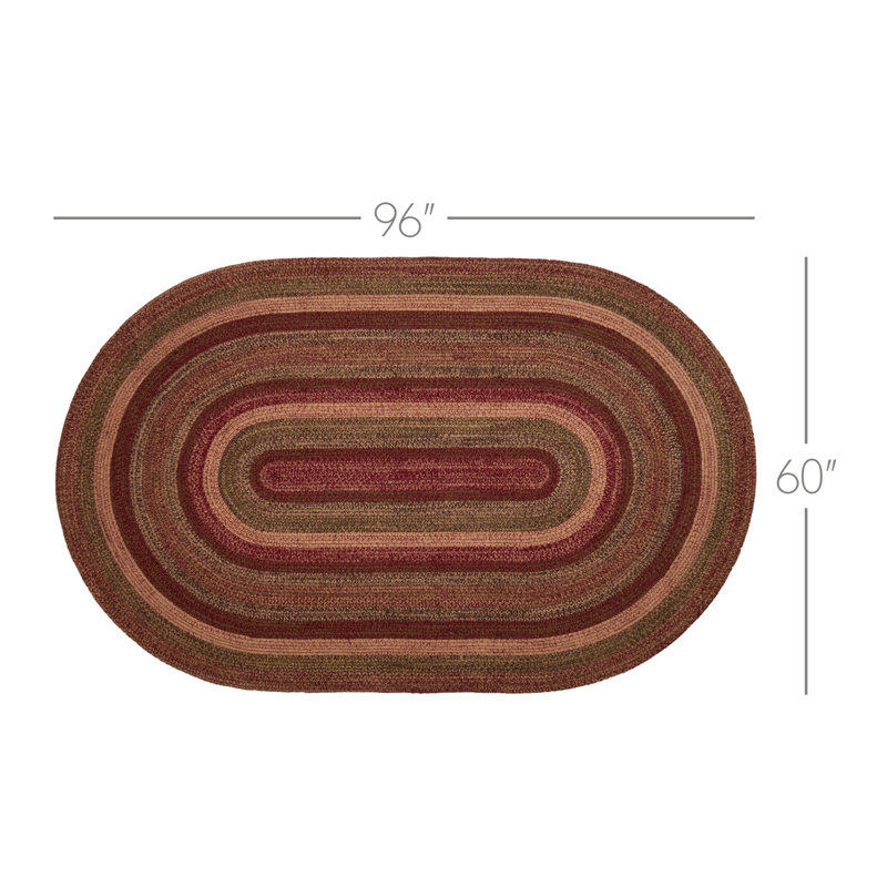 Tapis bourgogne / brun clair / vert olive à motif géométrique Bachet, Ovale 5 po x 8 pi