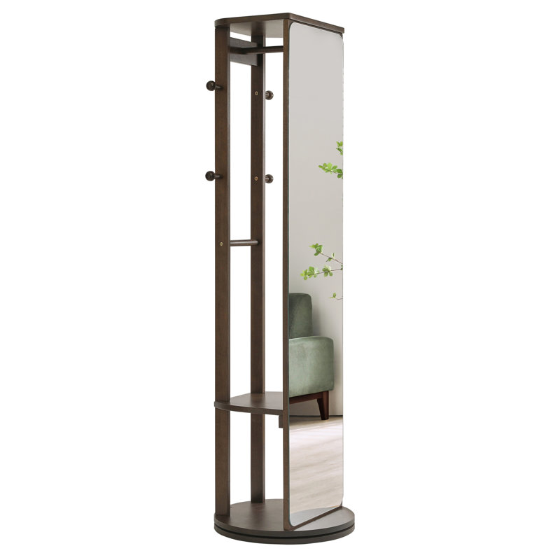 Solid Rubberwood Rotating Full-Length Mirror Cabinet