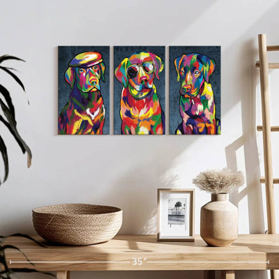«Cool Labradors», reproduction d'art sur toile multicolore