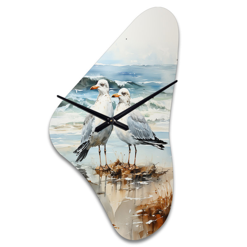 Horloge météorologique abstraite en forme de Mouette - Mouette en forme de mouette, horloge murale asymétrique blanche