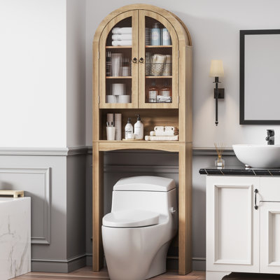 Meuble de rangement à suspendre au-dessus des toilettes, tablette de rangement arquée pour salle de bain, meuble de rangement autoportant avec tablette ouverte et placard fermé, meuble de salle de bain gain de place
