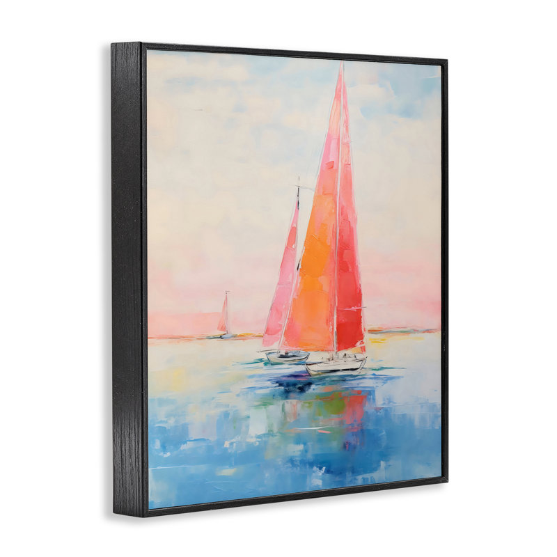 Estampe numérique Peachy Sails, conçue par LSR Design Studio, H 14 po x l 11 po, Giclée encadrée noir minuit