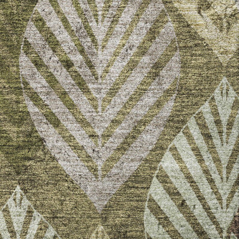 Tapis Dream Shag ADS744 de qualité supérieure, lavable à la machine et à motif floral, Olive, 5 pi x 7 pi 6 po