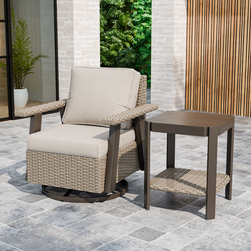 Ensemble 2 pièces de chaises de patio pivotantes en osier avec table d'appoint, Beige
