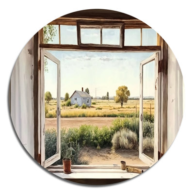 Window To Landscape Views I - Farm Round Metal Art