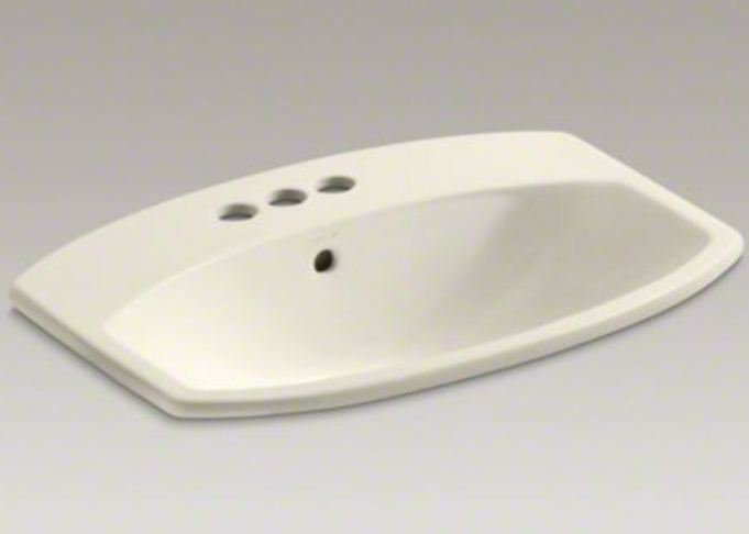Cimarron Vitreous China Rectangular Drop-In Bathroom Sink with Overflow, Almond, 4" Centers