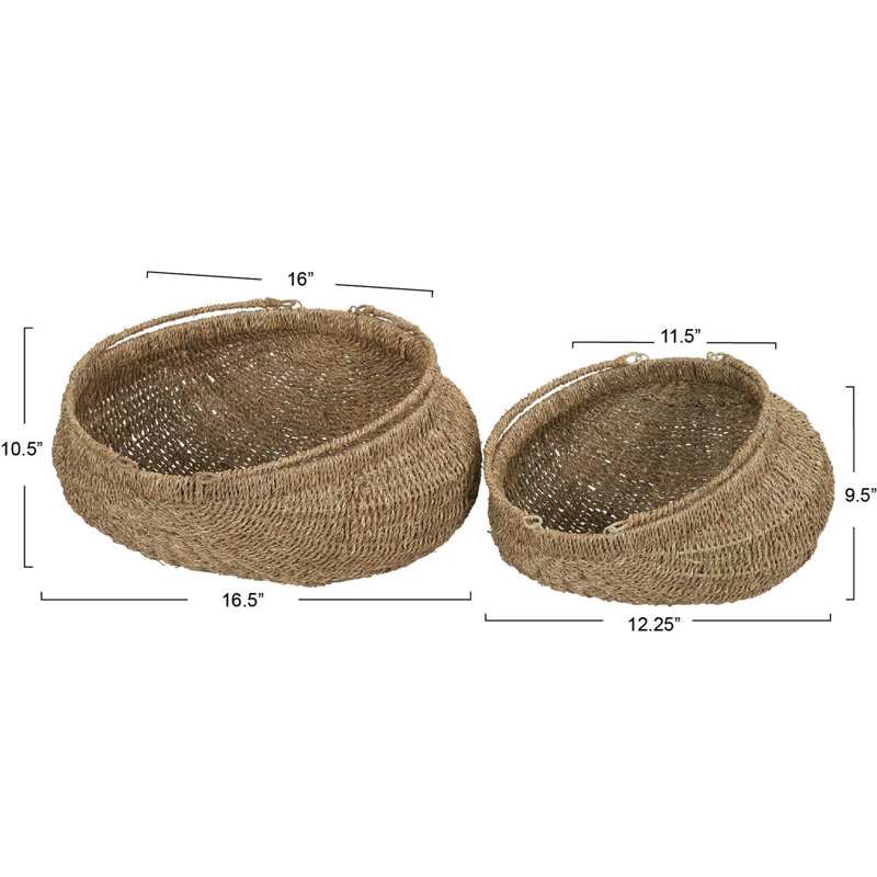 Natural Seagrass Handwoven Storage Baskets with Handles, Set of 2