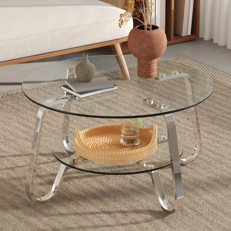 Table basse rétro en verre trempé à structure métallique de style minimaliste