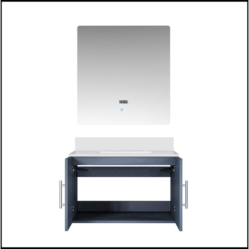 Meuble-lavabo de salle de bain 30 po X P 22 po P, plateau en marbre de culture et Miroir à DEL, Gris foncé