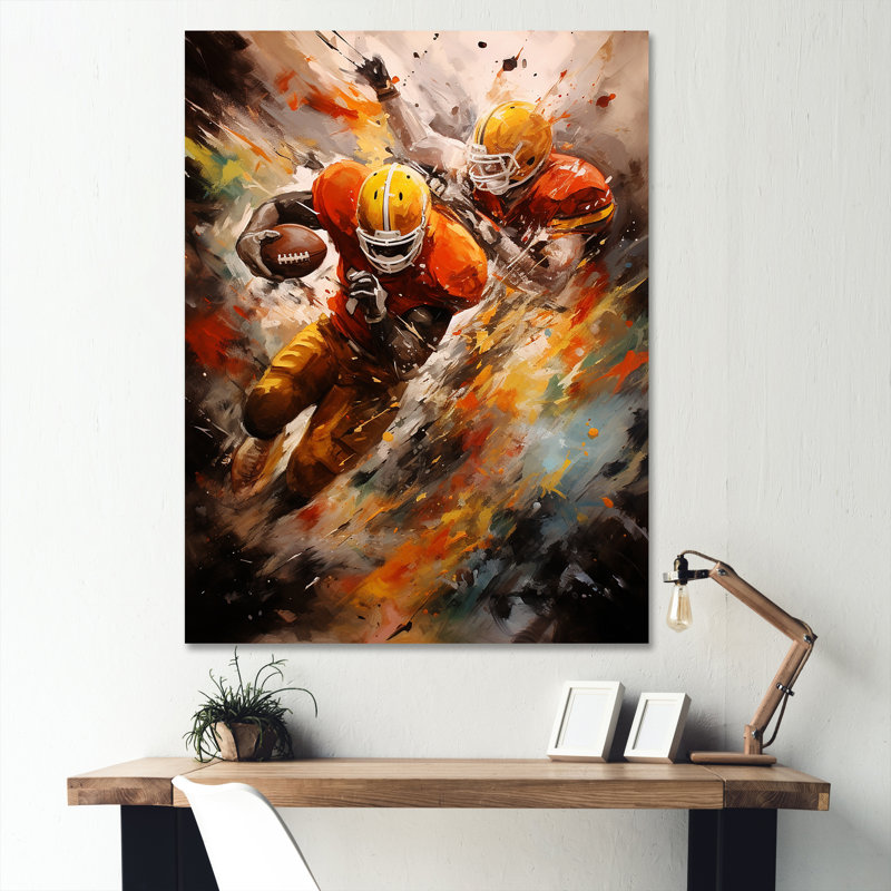 Orange Football Energy Burst II - imprimé, H 40 po x l 30 po x P 1,5 po, Toile tendue
