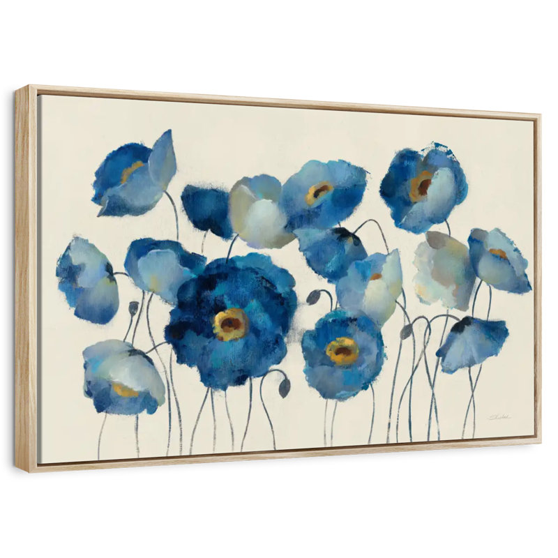 Aigue-marine floral sur crème, Cadre flottant en bois naturel, 13 po x 9 po