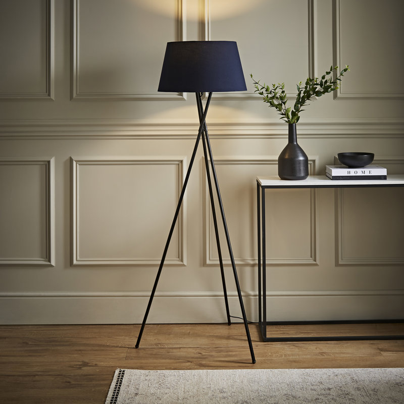 Anan Camden Tripod Copper Floor Lamp with Aspen Shade, 148"", No, Navy Blue
