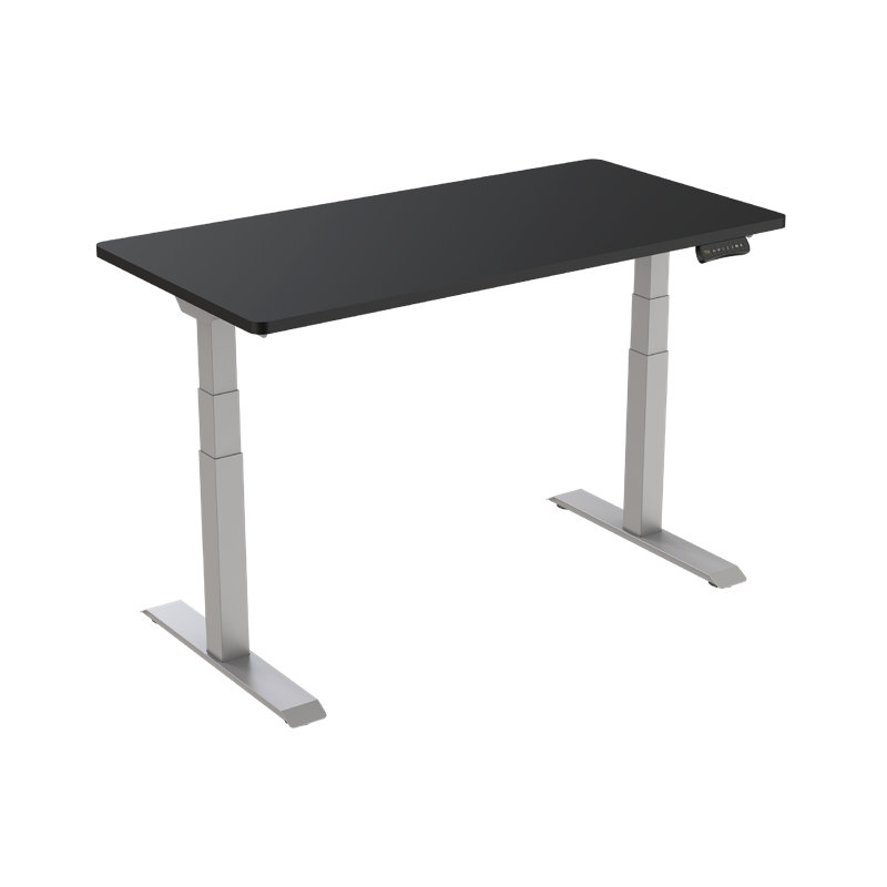 Bureau électrique debout avec moteur double et 3 étapes, Noir / argenté, H 38 po x l 55 po x P 28 po