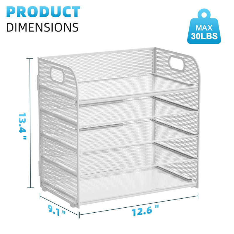 Organisateur de dossiers en maille avec poignée, plateau de tri de papier, organisateur de bureau pour la maison et le bureau, 5 niveaux, (blanc)