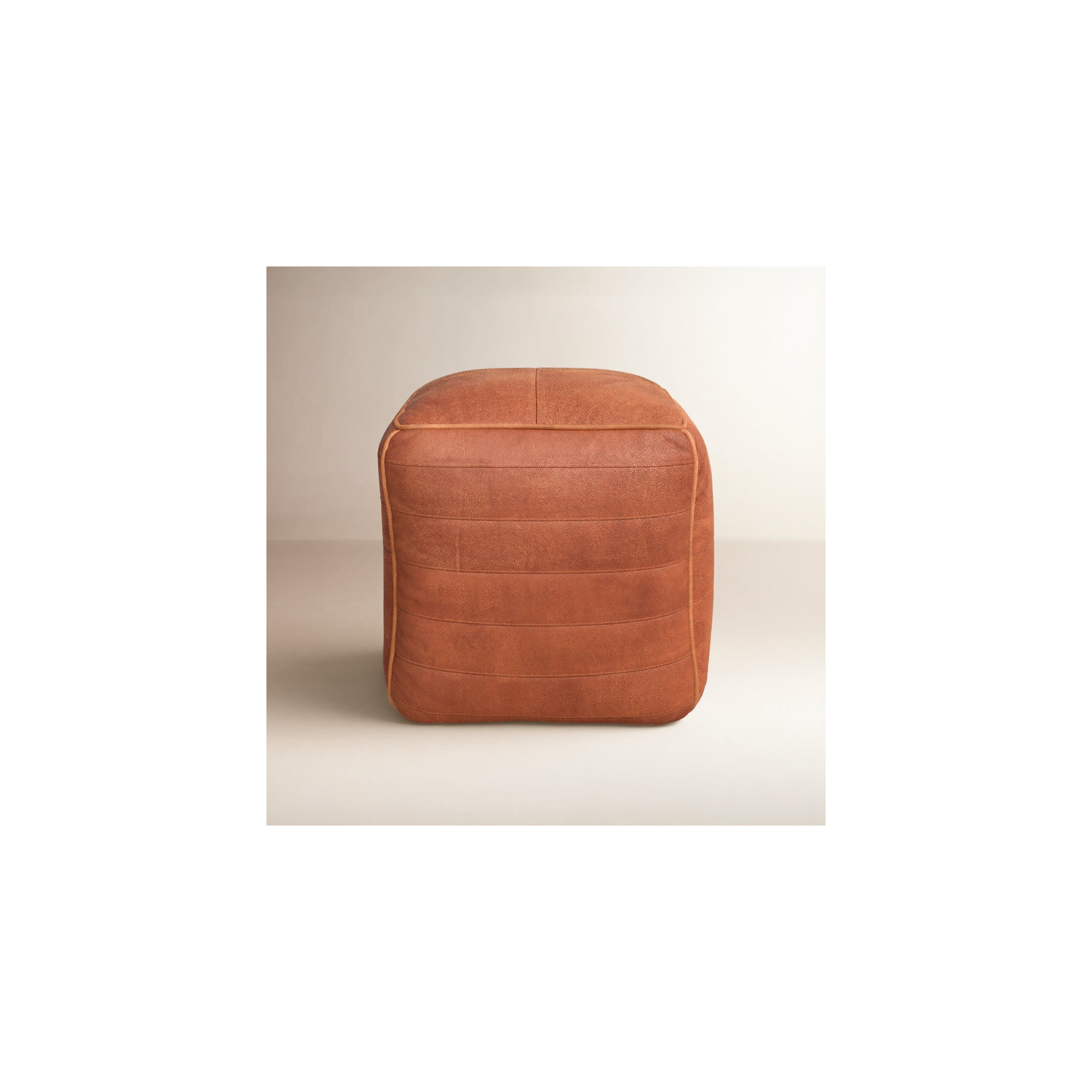 Shari Leather Pouf, Brown Genuine Leather