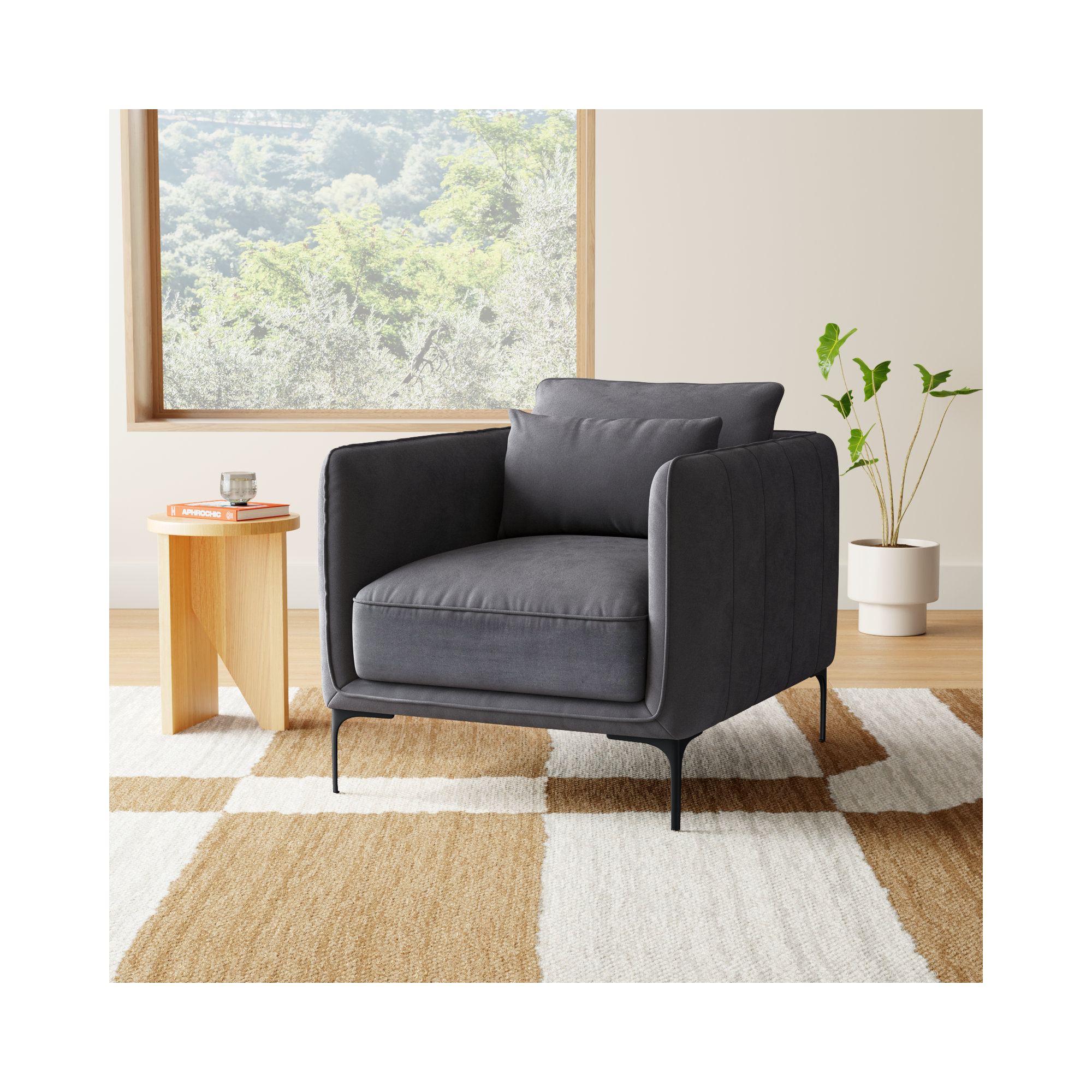 Rae Upholstered Armchair, Gray Velvet