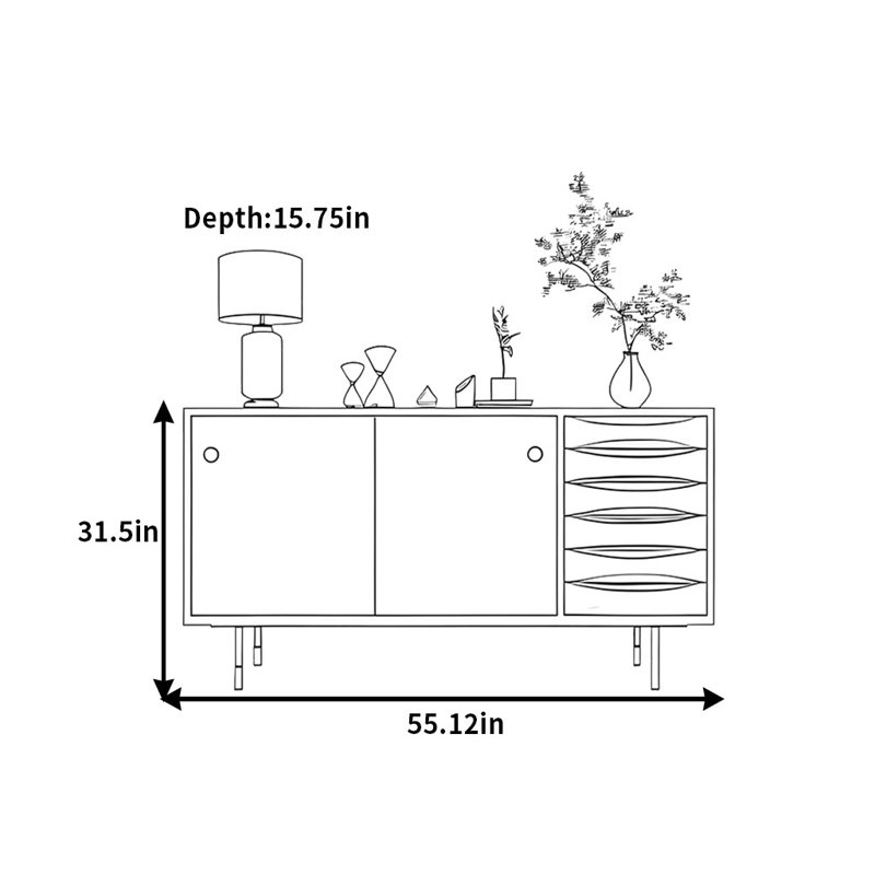 Un buffet simple et coloré, H 31,5 po x l 55,12 po x P 15,75 po, Blanc/vert