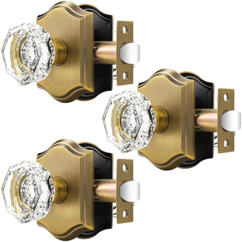 Crystal Passage Door Knobs, Antique Bronze
