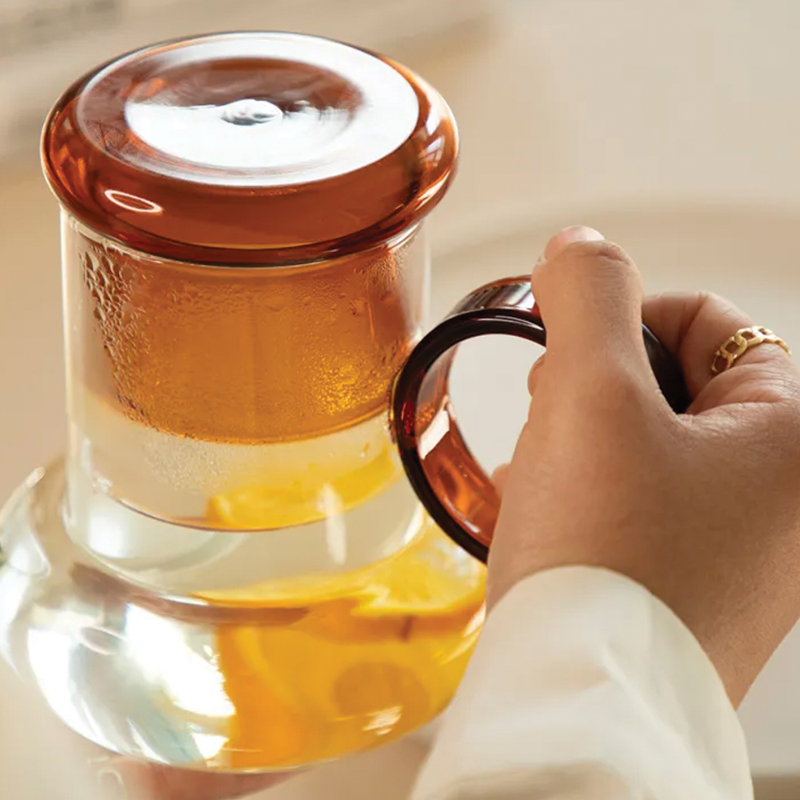 Amber Ring Pitcher Drinking Set – Borosilicate Glass, 23 Oz