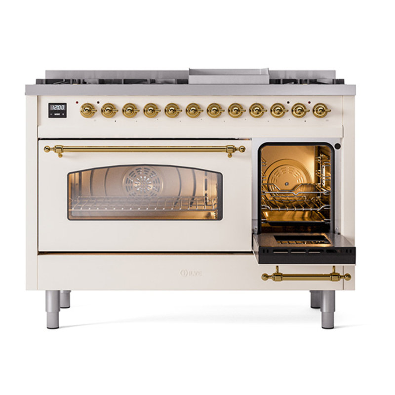 ILVE Nostalgie II 48 Dual Fuel Range , Liquid Propane, Antique White/Brass