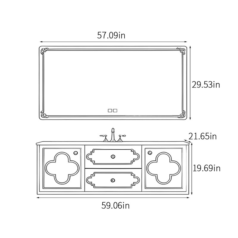 Armoire de salle de bain rétro de style américain, H 19,69 po x l 59,06 po x P 21,65 po, Blanc cassé