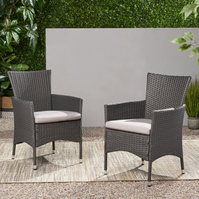 Dimensional Outdoor Dining Chair With Cushion Seat And Iron Frame, Set Of 2, Grey