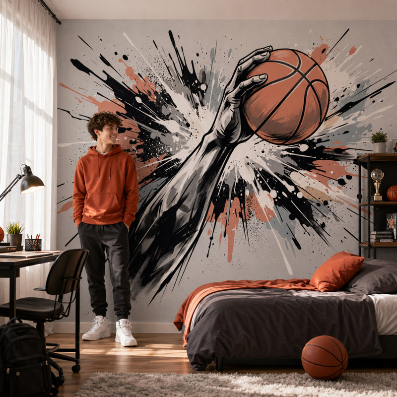 Papier peint basket-ball, art urbain urbain, 100 po x 96 po, Non tissé