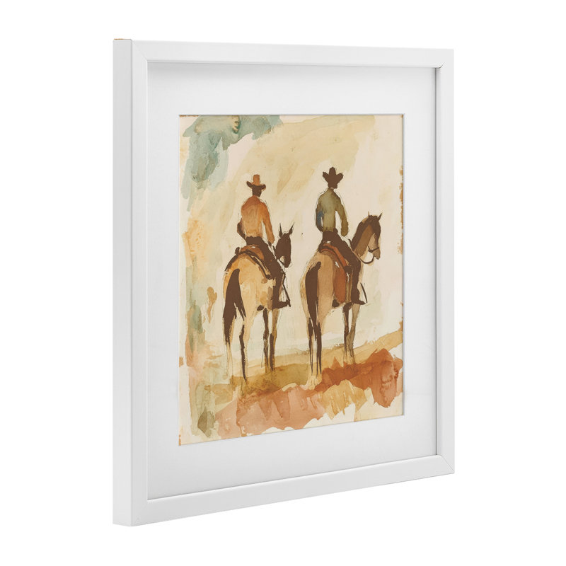Western Watercolor Cowboys, impression sous verre encadrée à droite, design par Petal Prints Design, H 16 po x l 16 po