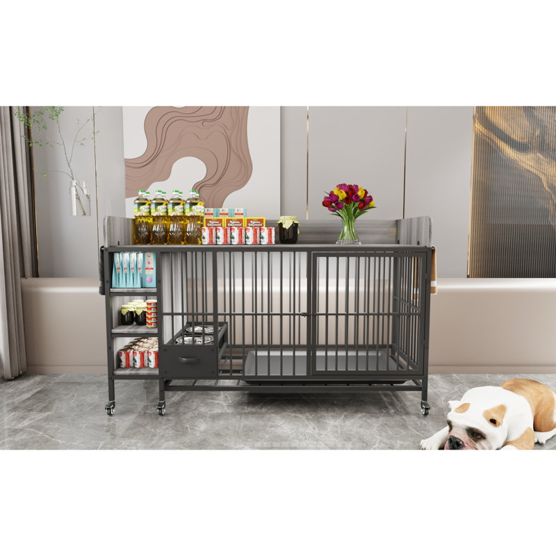 Et cage en fer pour animaux: conception pratique, 56,29 po P x 23,27 po x H 33,93 po, grande cage noire grise fumée avec bassin à roulettes: support, profond, large, haut et gris