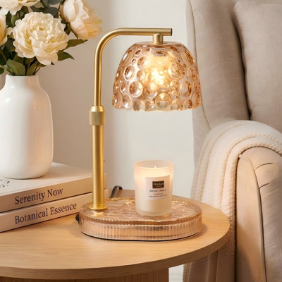 Flameless Crystal Candle Warmer Lamp with Timer and Dimmer, Adjustable Height for Home Decor, Amber Gold