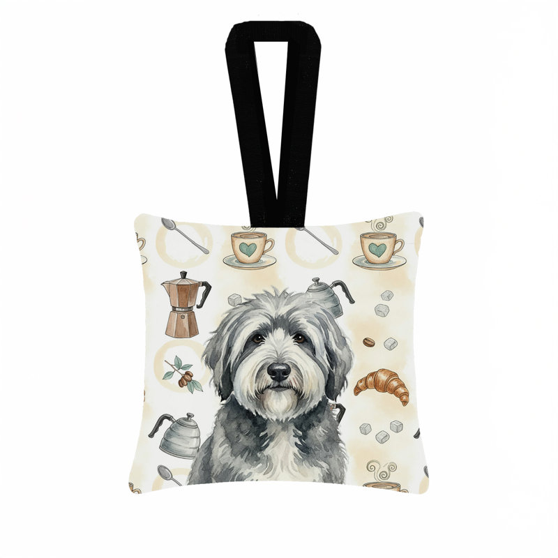 Ornement suspendu en tissu gris et blanc Old English Sheepdog, Vieux berger anglais gris et blanc