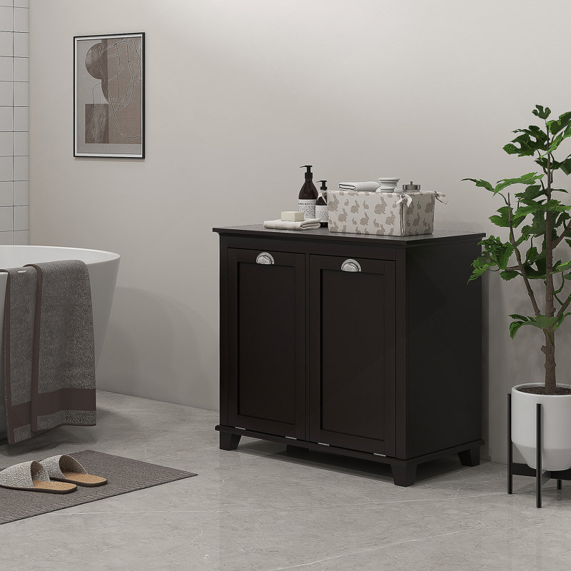 Dual Tilt out Laundry Hamper Cabinet, Bathroom Storage Cabinet with 2-Compartment Hamper, Modern
