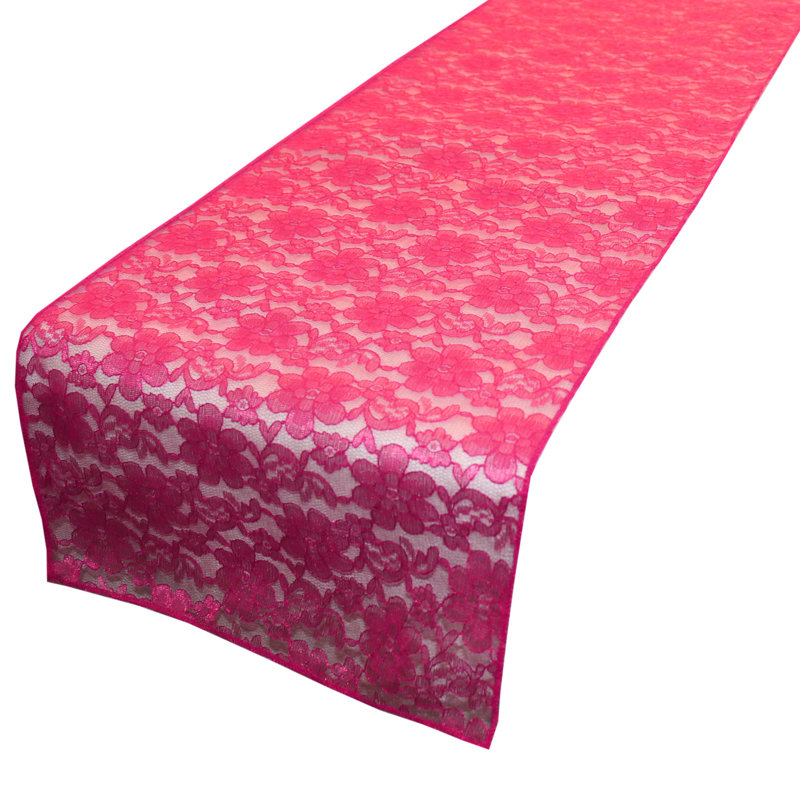 Bagdonas Floral Lace Table Runner, 12" W x 90" L, Fuchsia
