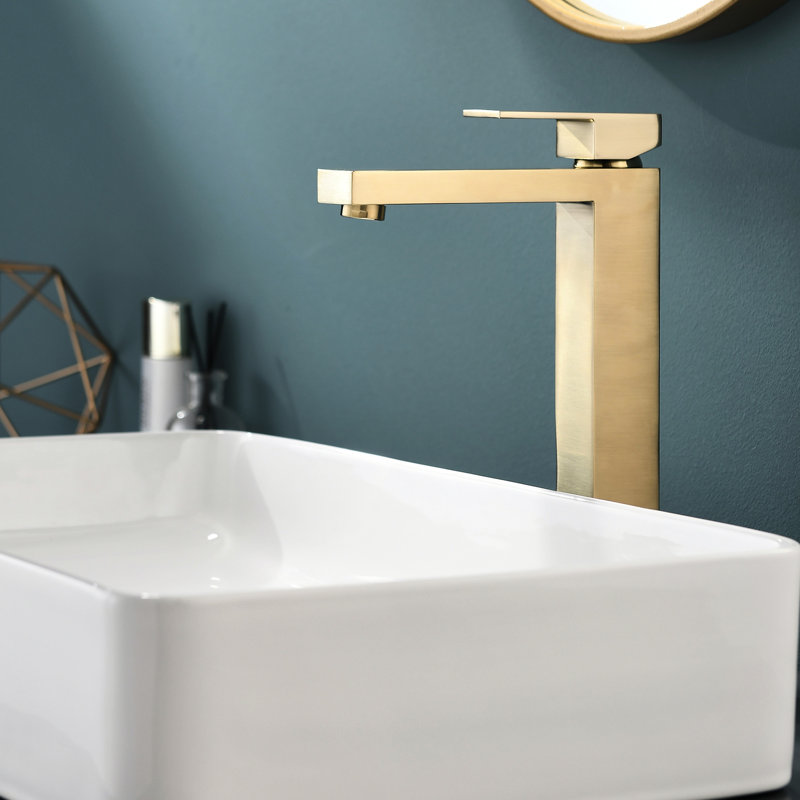 Robinet de lavabo moderne en or brossé - une poignée et fabrication en laiton de la salle de bain contemporaine
