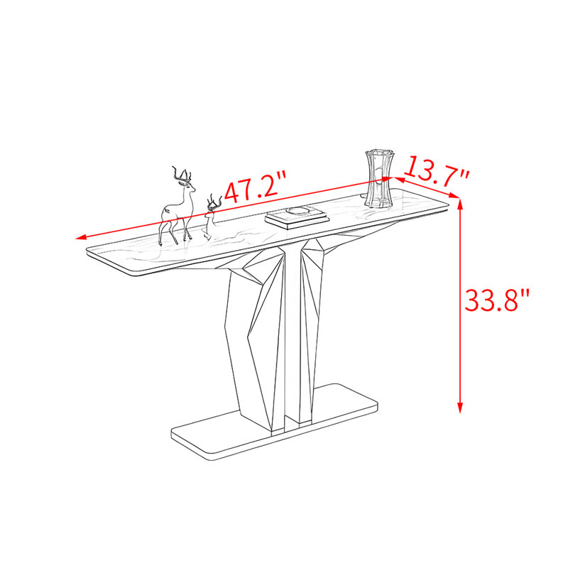 Console de style italien en pierre frittée., H 33,8 po x l 47,2 po x P 13,7 po