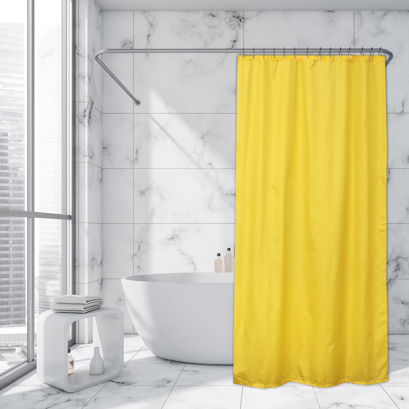 Solid Colours Extra Long Shower Curtain Polyester with Matching Hooks, Yellow