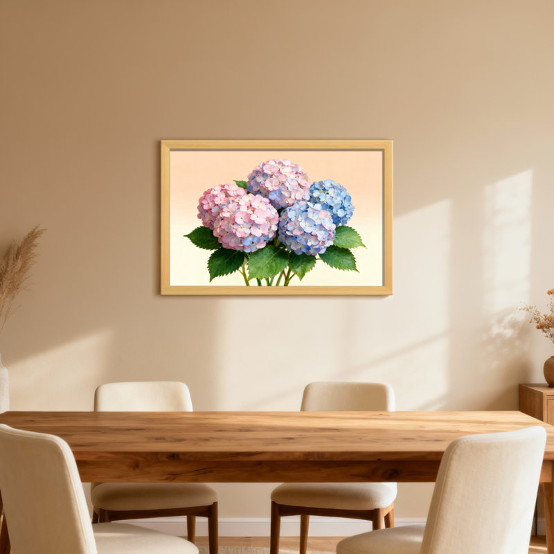 Plantes et fleurs hortensia rose et bleu, H 16 po x l 24 po, Toile tendue, Ne s’applique pas