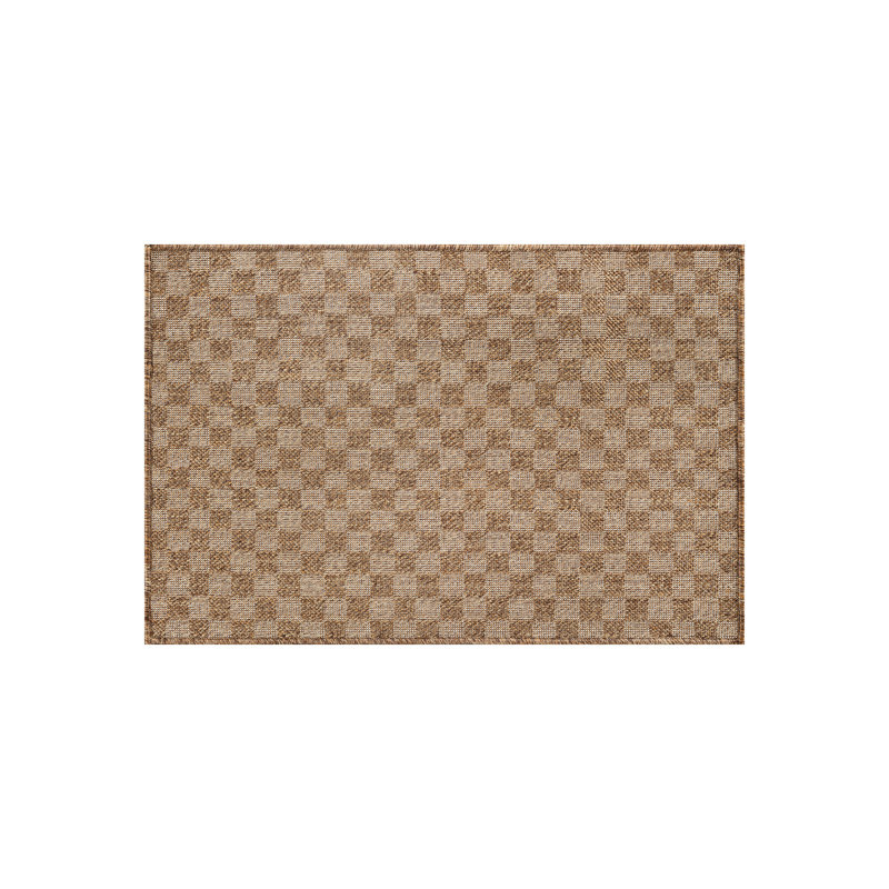 Checkered Sand/Natural Easy-Care Jute-Style Indoor/Outdoor Flat Woven Area Rug, Sand, Rectangle 2' x 3'