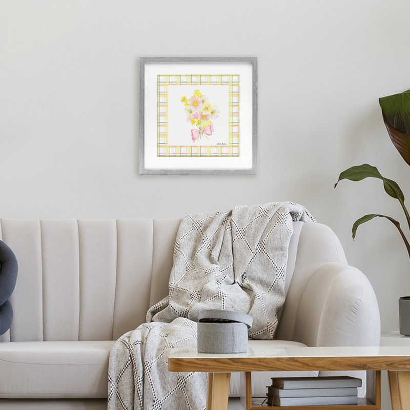 «Spring Daffodils on Plaid», reproduction d'art sous verre, conception par Lee Ann Sanders, H 13 po x l 13 po