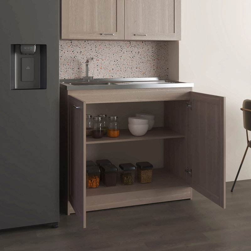 39" Wide Utility Sink, Base Cabinet Two-Door Cabinet With Two Shelves, Stainless Steel Sink, Laundry Room, Garage Sink, Light Gray