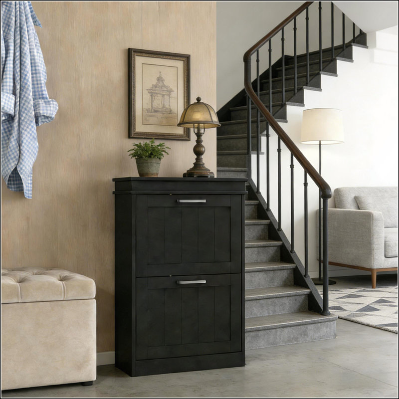 Slim Hallway Shoe Storage Cabinet with Adjustable Drawers, Black