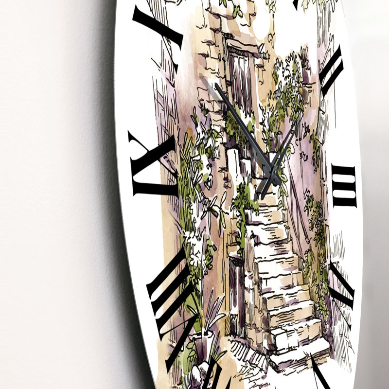 Vintage Old Europe View V - Horloge murale rétro, Grand