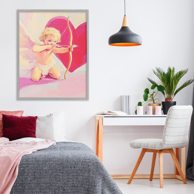 Cupid Shooting Arrow with Heart Framed Giclee, design by The Prints Vibe