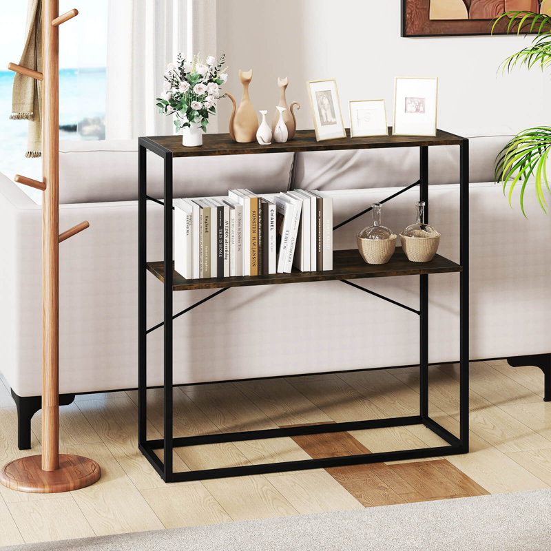 Console 36 po avec tablettes ouvertes en bois texturées et structure en métal pour couloir brun