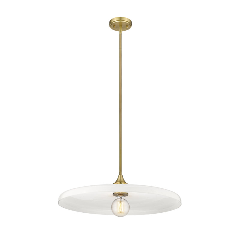 Luminaire suspendu géométrique unique à 1 lumière Jamyla, H 6,75 po x l 24 po x P 24 po, Opale brillante, Laiton vieilli