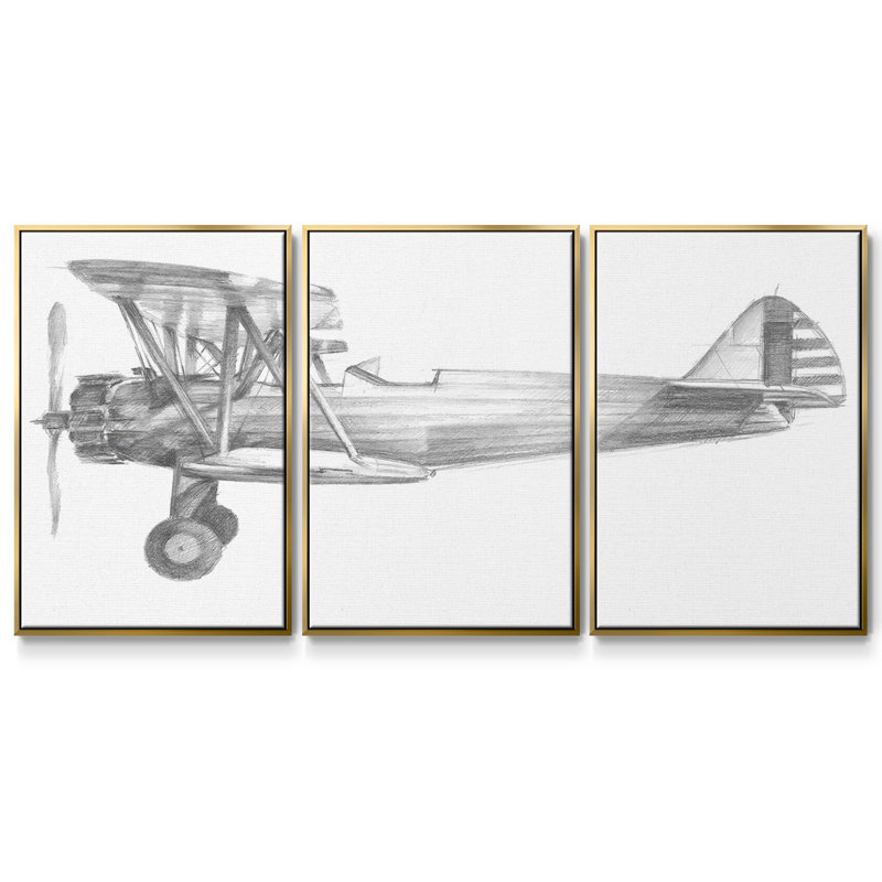 «Technique Flight I», reproduction de cadre flottant sur toile, 3 pièces, Or, H 24 po x l 48 po x P 2 po