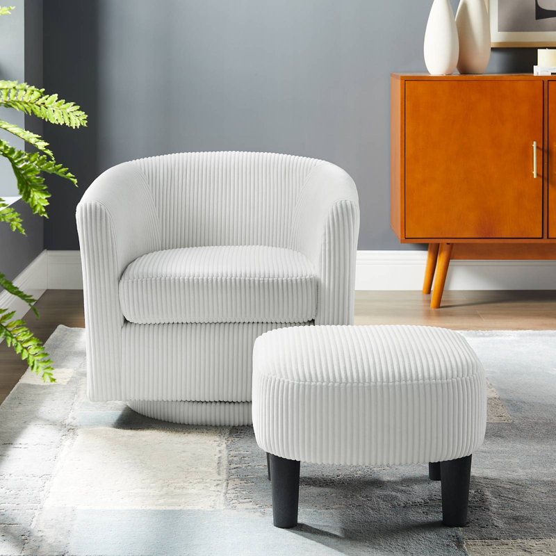 Chaise rembourrée avec repose-pieds, Velours côtelé blanc
